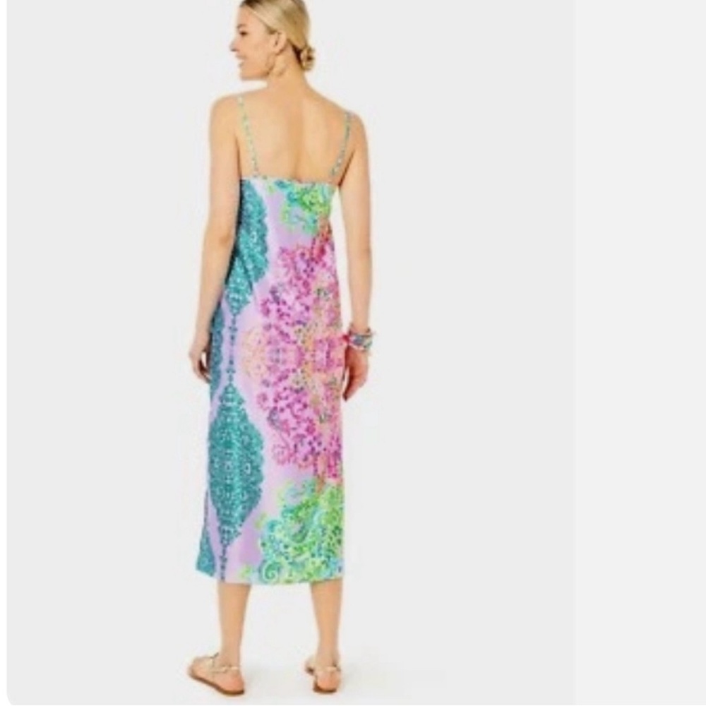 Bellalyn Satin Midi Dress in the "Multi Sunshine Vibes Engineered" print large - Picture 3 of 4